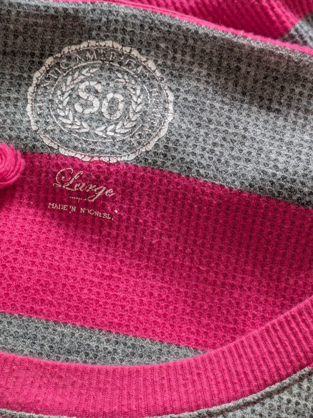 SO Lounge Women's Striped Pullover Hoodie Hooded Pockets Pink Gray S Y2K - Picture 4 of 6